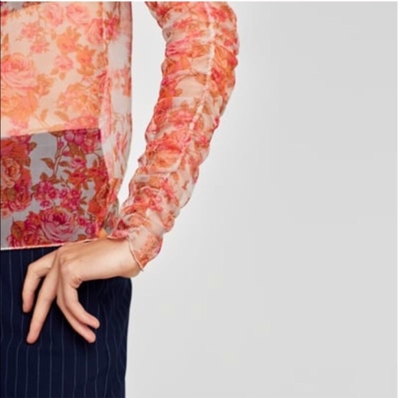 Zara Floral Sheer Long Sleeve Mesh Top - Picture 3 of 8